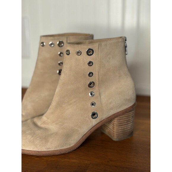 Rag & Bone Willow Grommet Leather Ankle Boots Booties Sand‎ Size 38 8 Tan Beige - Picture 2 of 10